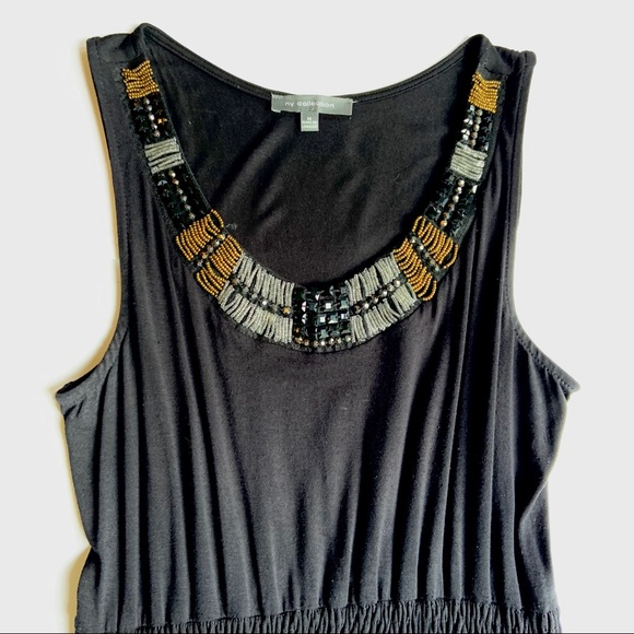 { NY Collection } Beaded Black Maxi Dress Sz M - Picture 3 of 5